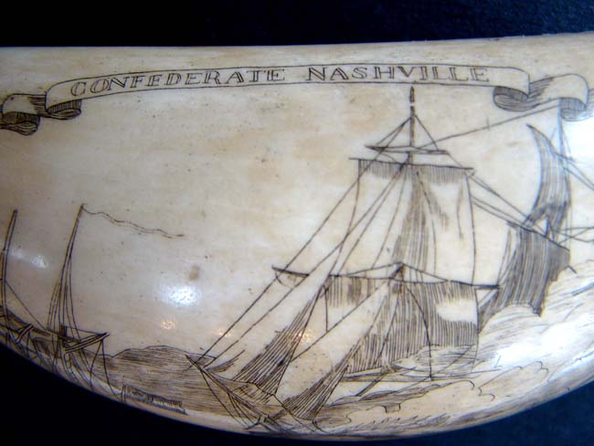 A Civil War era scrimshawed Whale's Tooth depicting the CSS 'Nashville' capturing and burning the 'Harvey Birch' circa 1861. — image 4
